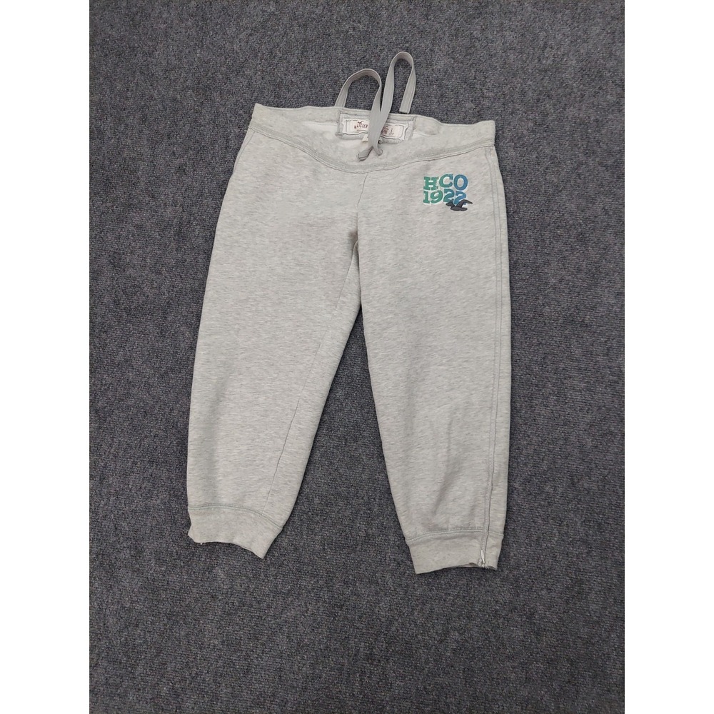 Vtg Y2K Hollister Sweat Pants Womens Small Gray SoCal Cropped Low Rise Zip Hems